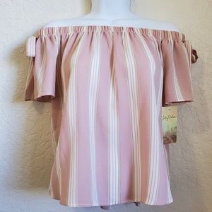 Baby pink off the shoulder shirt